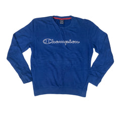 Vintage 90s blue white spell out crew neck sweater size medium by Champion