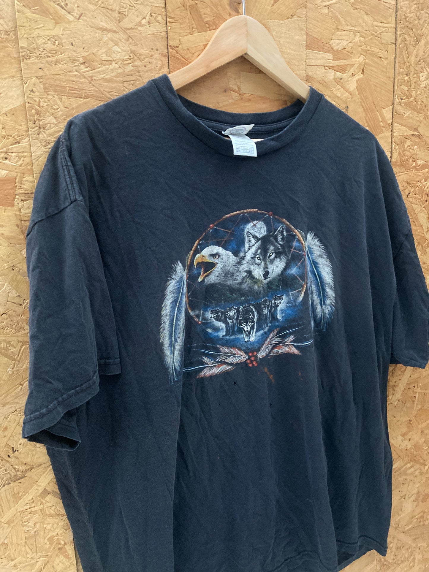 Vintage 90s wolf black faded grungy distressed souvenir t-shirt size XXL