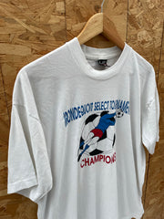 Vintage 90s Single Stitch Soccer Champions T-Shirt White Size XL Graphic Tee