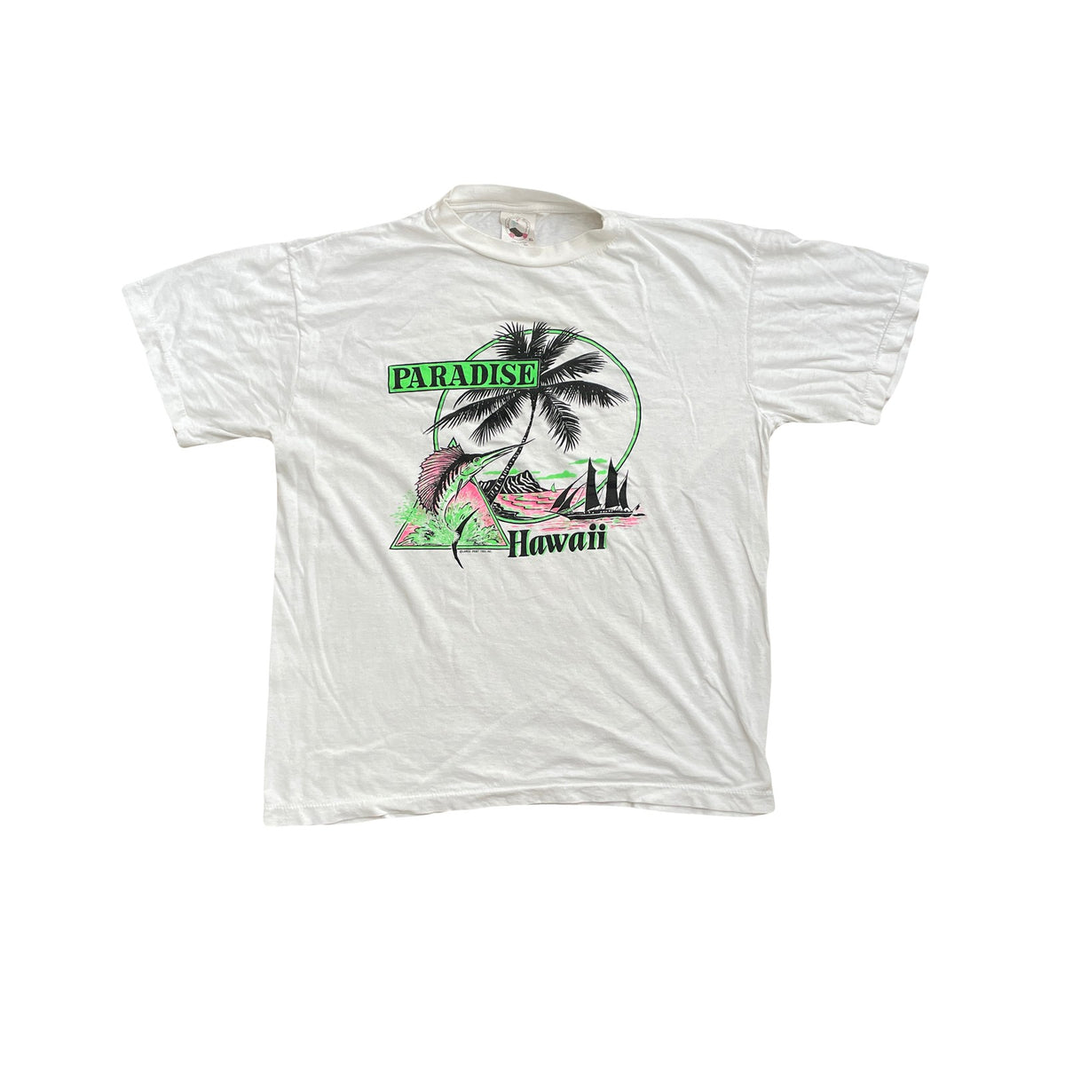 Vintage Paradise Hawaii T-Shirt XL White Palm Tree Single Stitch Tee