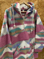 Vintage 90s pastel pink green aztec navajo pattern quarter zip fleece size XL