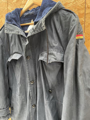 Vintage German Military Parka Jacket L Dark Blue Hooded Fur Lined Workwear