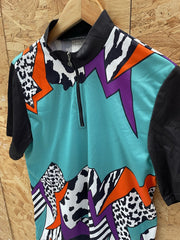 Vintage Gonso Cycling Jersey L Retro 90s Abstract Print Short Sleeve Bike Top
