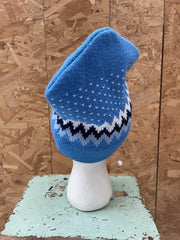 Vintage Blue Fair Isle Knit Beanie Hat Winter Warm Ski Cap