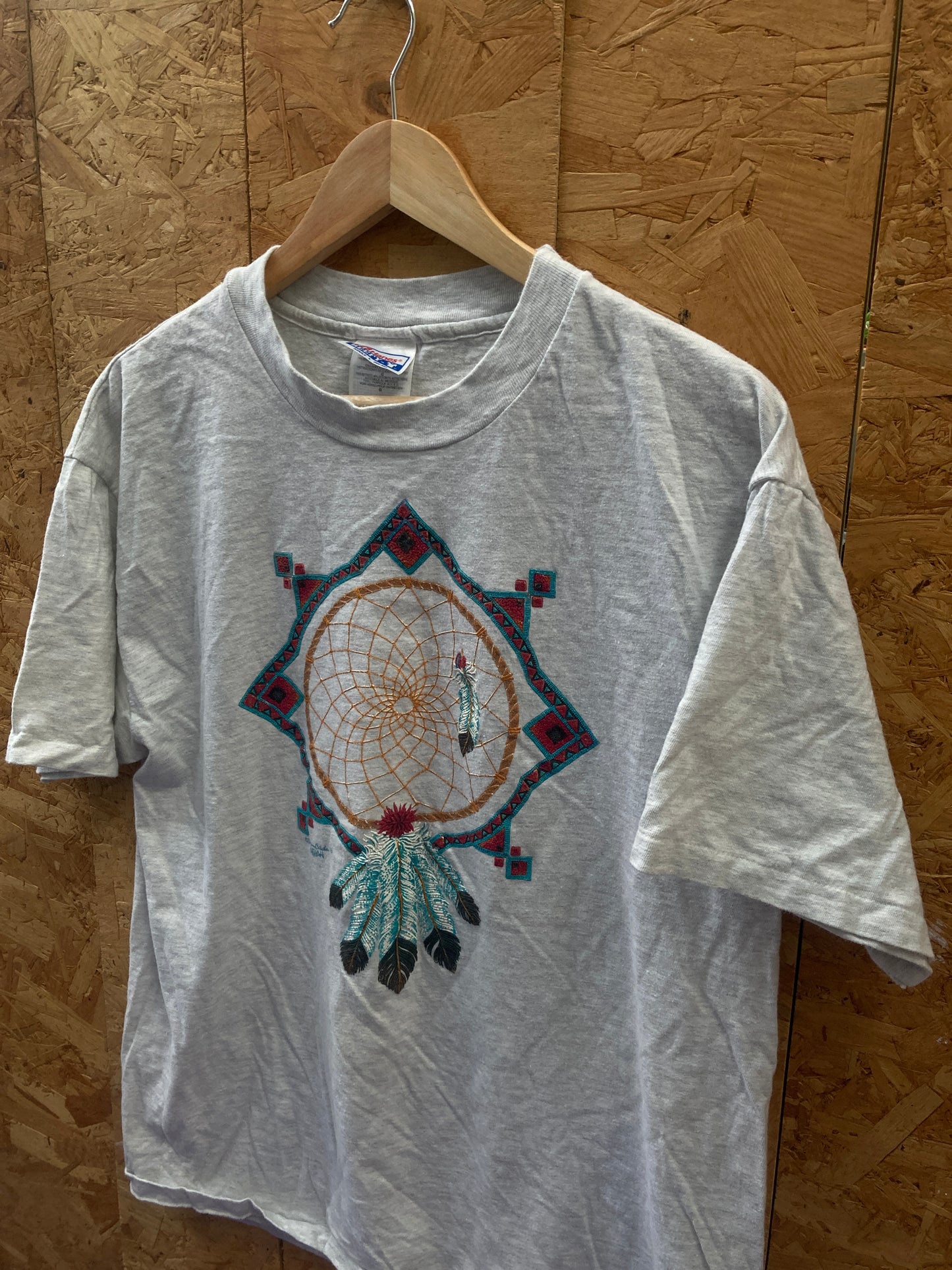 Vintage 90s Dreamcatcher by Nathan light grey single stitch t-shirt size large