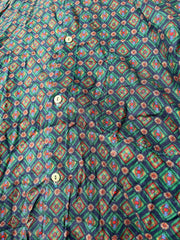 Vintage Y2K dark green red paisley monogram chequered pattern long sleeve 100% viscose shirt size XL