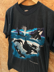 Vintage 90 whales by Garth Buzzard single stitch black t-shirt size medium