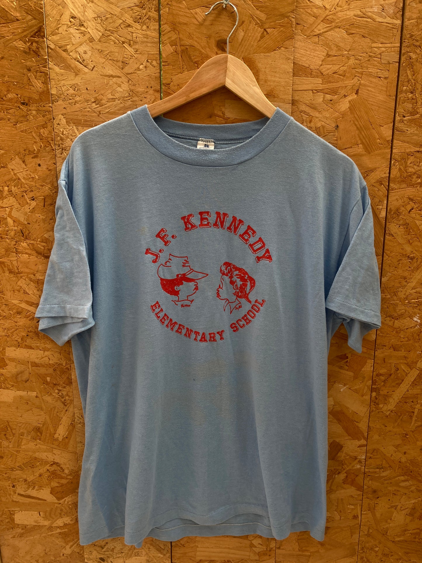 Vintage 90s JF Kennedy elementary school single stitch blue t-shirt size XL