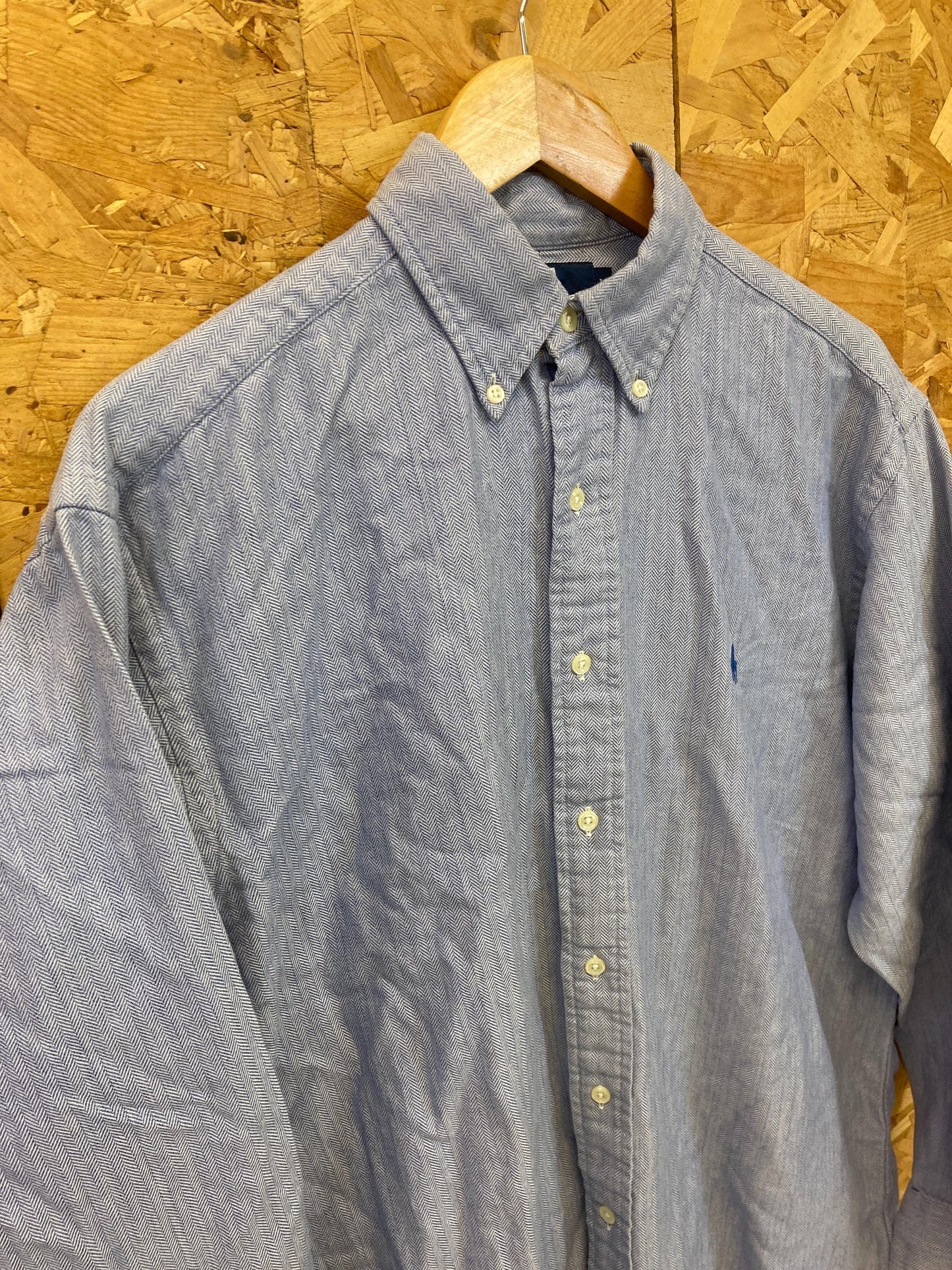 Vintage Y2K Polo Ralph Lauren light blue herringbone Blake cotton shirt size medium oversized fit