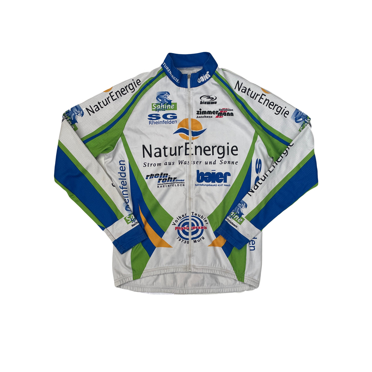 Vintage Sabine Cycling Jersey Long Sleeve Size M White Green Blue Nature Energie