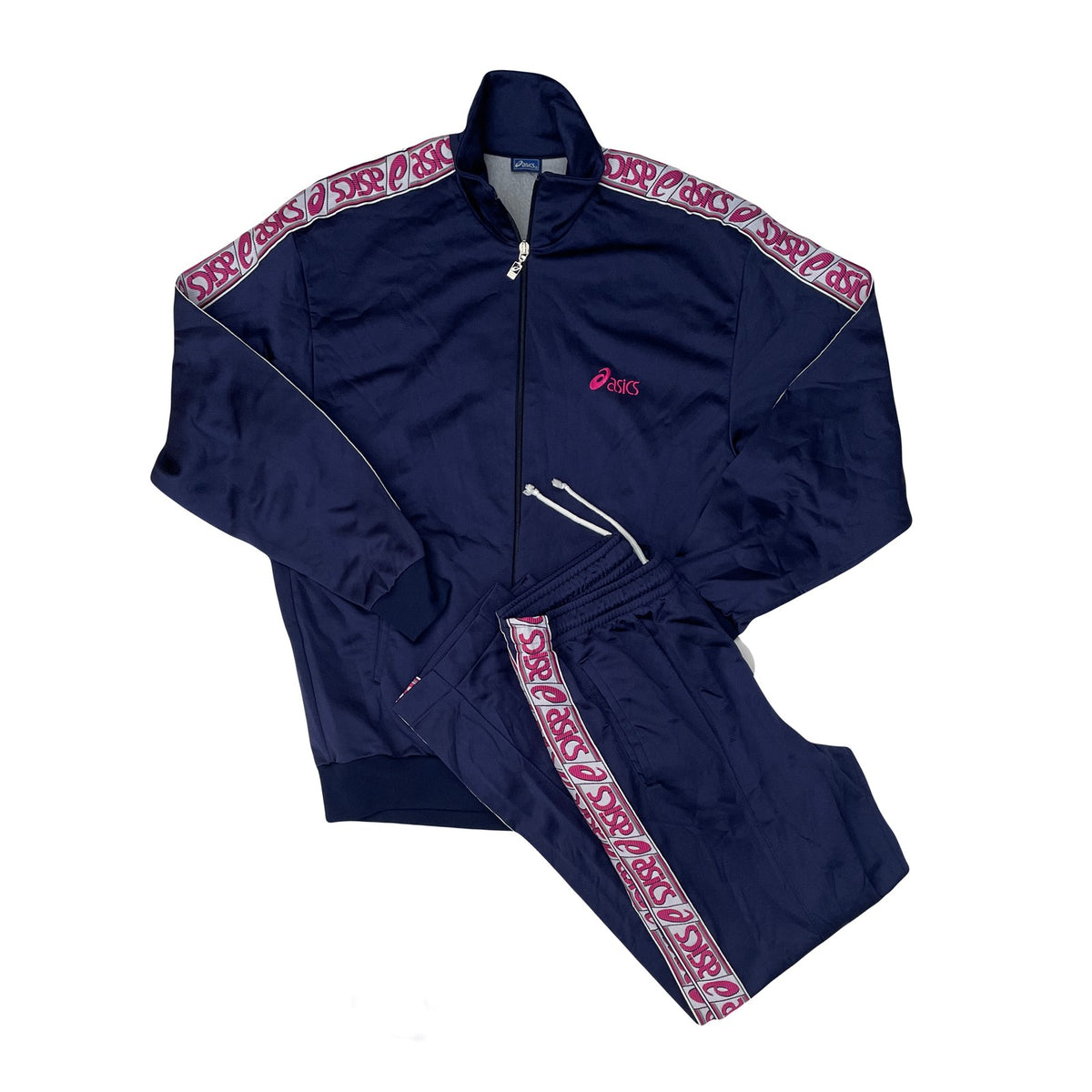 Vintage Asics Tracksuit Set Navy Blue Pink Logo Track Jacket Pants Men's M