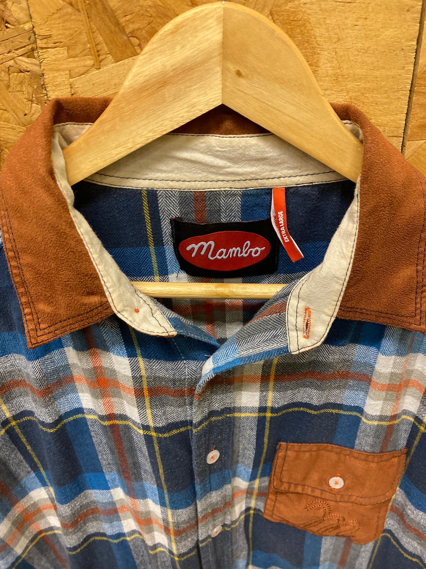 Vintage 90s Mambo blue brown chunky check brushed cotton western shirt size XL