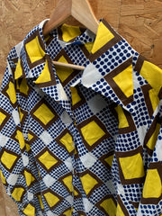 Vintage 70s ladies bold polka dot check pattern blouse size large by Sears