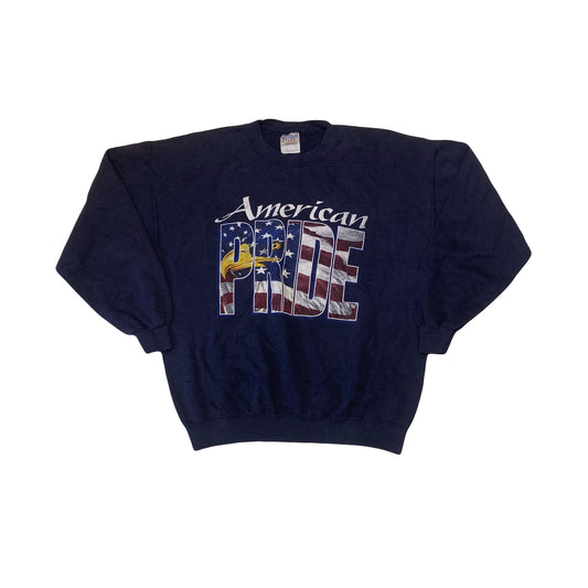 Vintage 90s navy blue American pride eagle print USA souvenir crew neck sweater size large