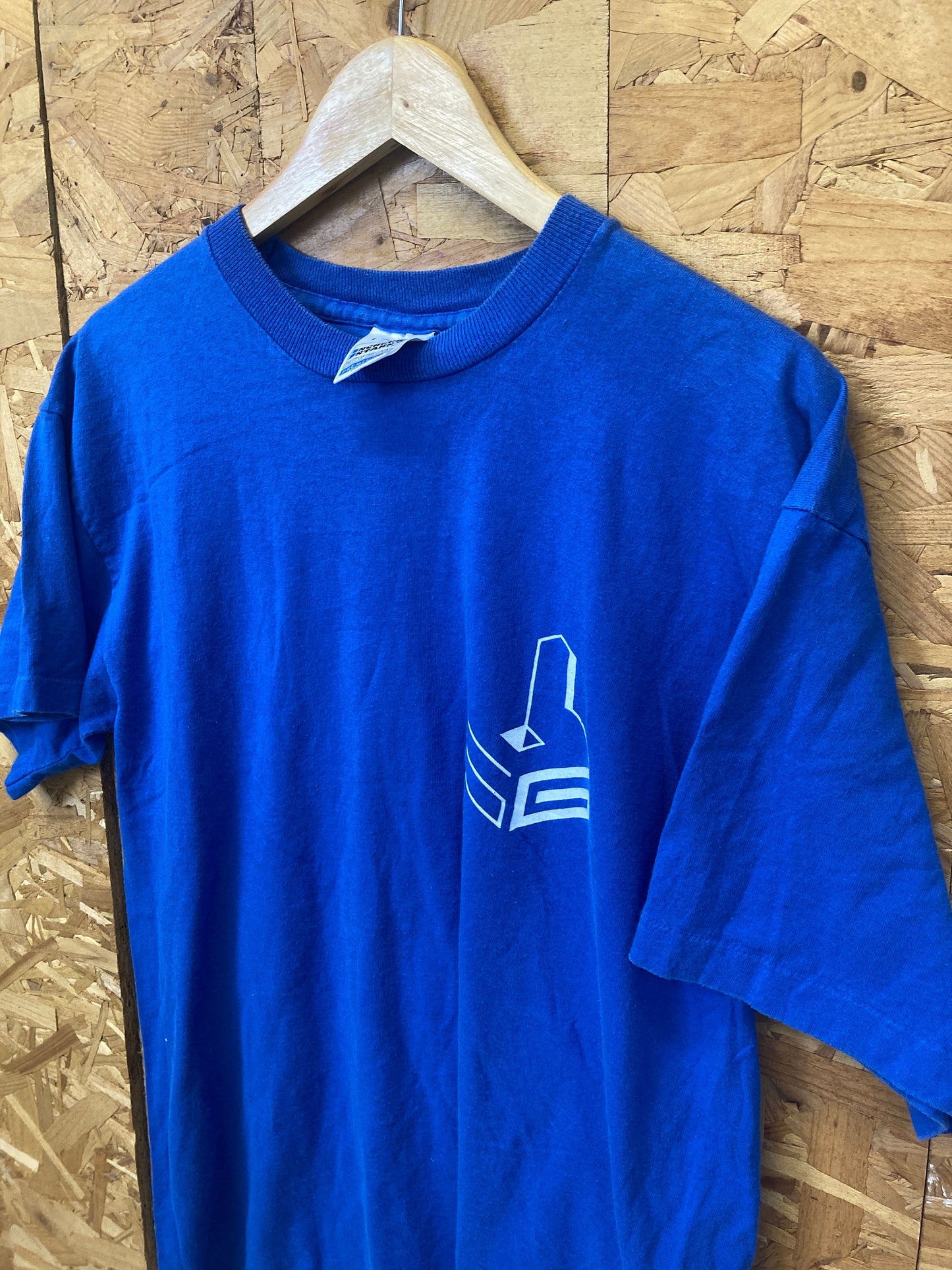 Vintage 80s STG gymnasium graffiti style blue single stitch t-shirt large