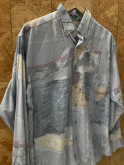 Vintage 90s pastel blue grey abstract pattern long sleeve ugly shirt size large