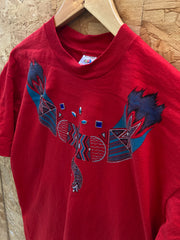 Vintage 90s Native American jeweled garland red single stitch t-shirt size XL