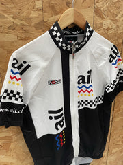 Rosti Cycling Jersey XL White Black Checkerboard Logo Short Sleeve Men's