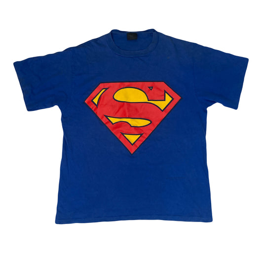 Vintage 90 Superman logo single stitch thrashed souvenir blue t-shirt size XL