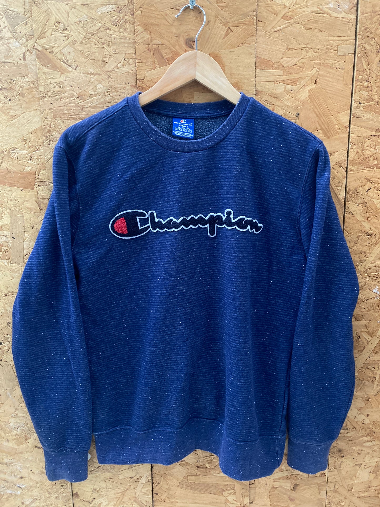 Vintage Y2K blue striped Champion embroidered spellout sweater size small