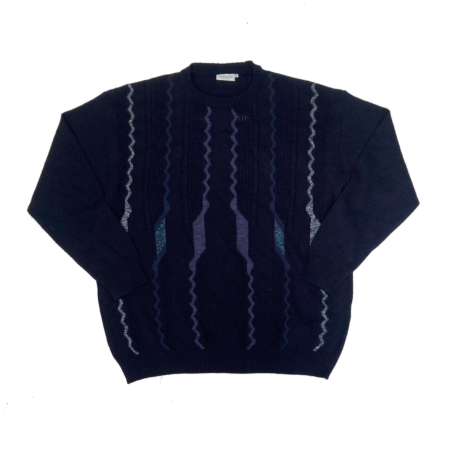 Vintage 90&#39;s navy blue grey stripe grandad jumper pullover size XXL by C&A