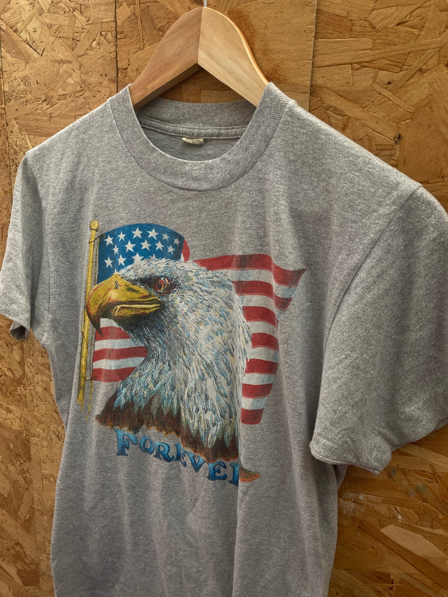 Vintage 90s USA flag & Eagle souvenir single stitch grey t-shirt size small