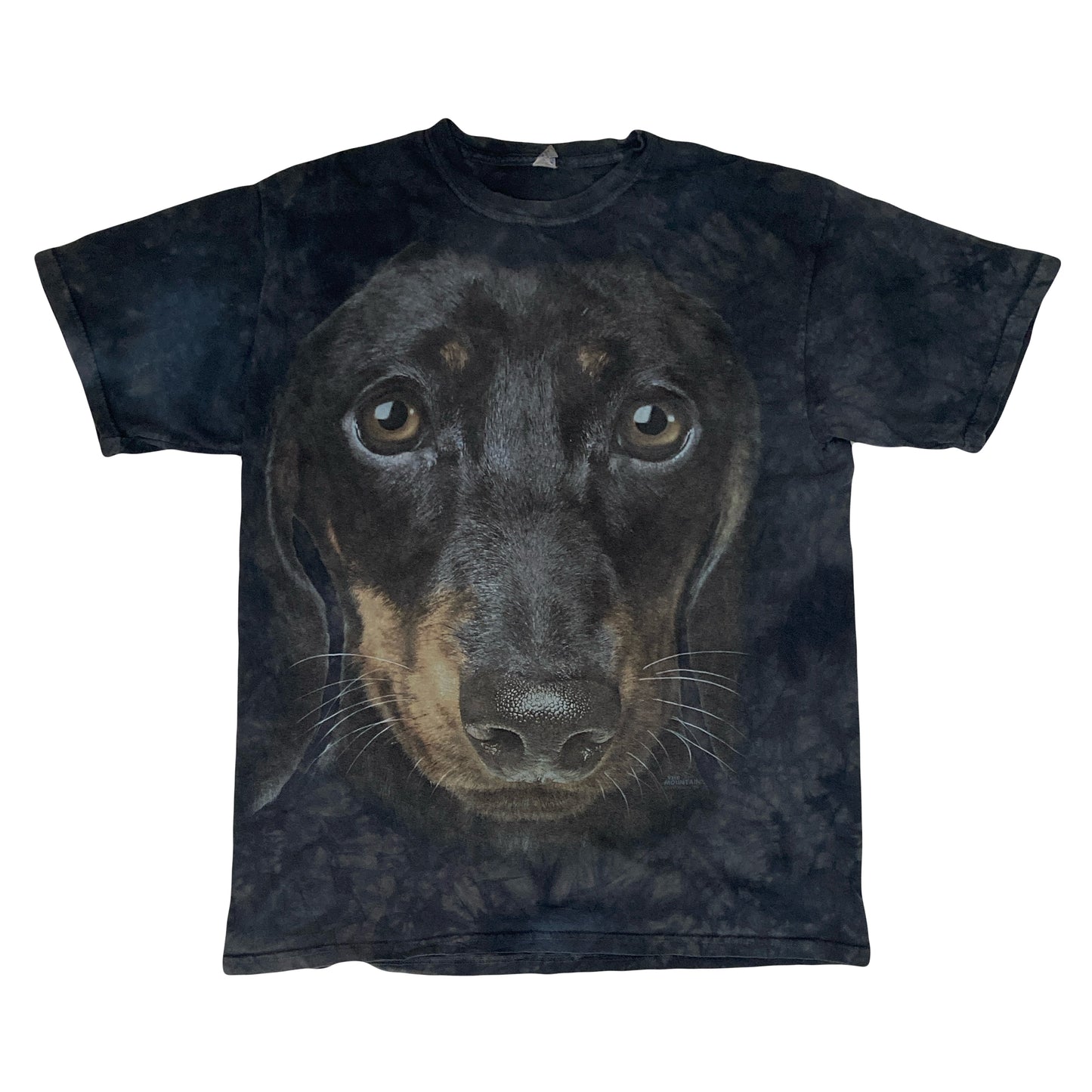 Vintage Y2K black grey grungy dog face print tie dye souvenir t-shirt size large