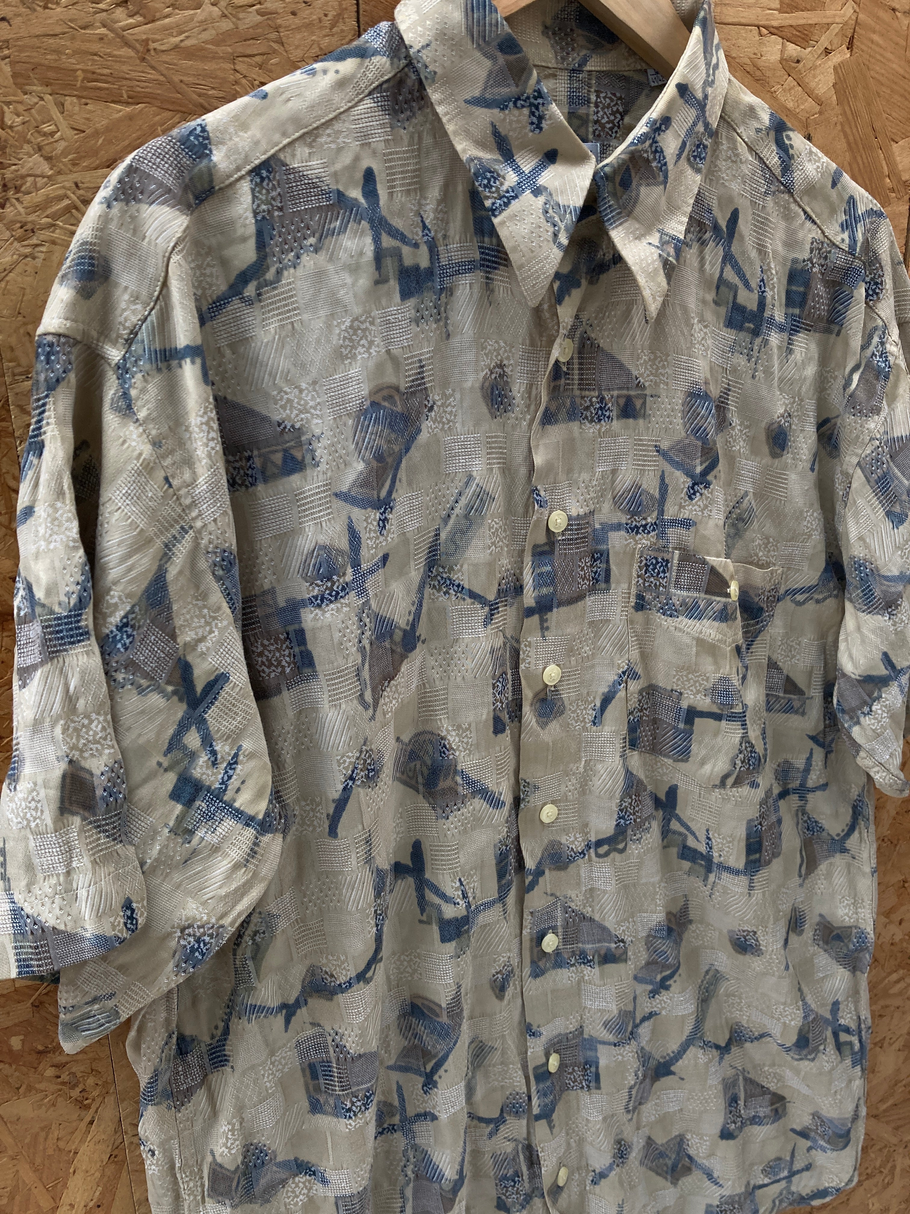 Vintage 90s Paul R Smith beige abstract pattern short sleeve shirt size large