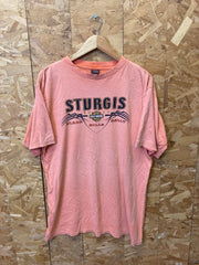 Vintage 90s Harley Davidson Sturgis Black Hill Rally South Dakota distressed salmon pink double side