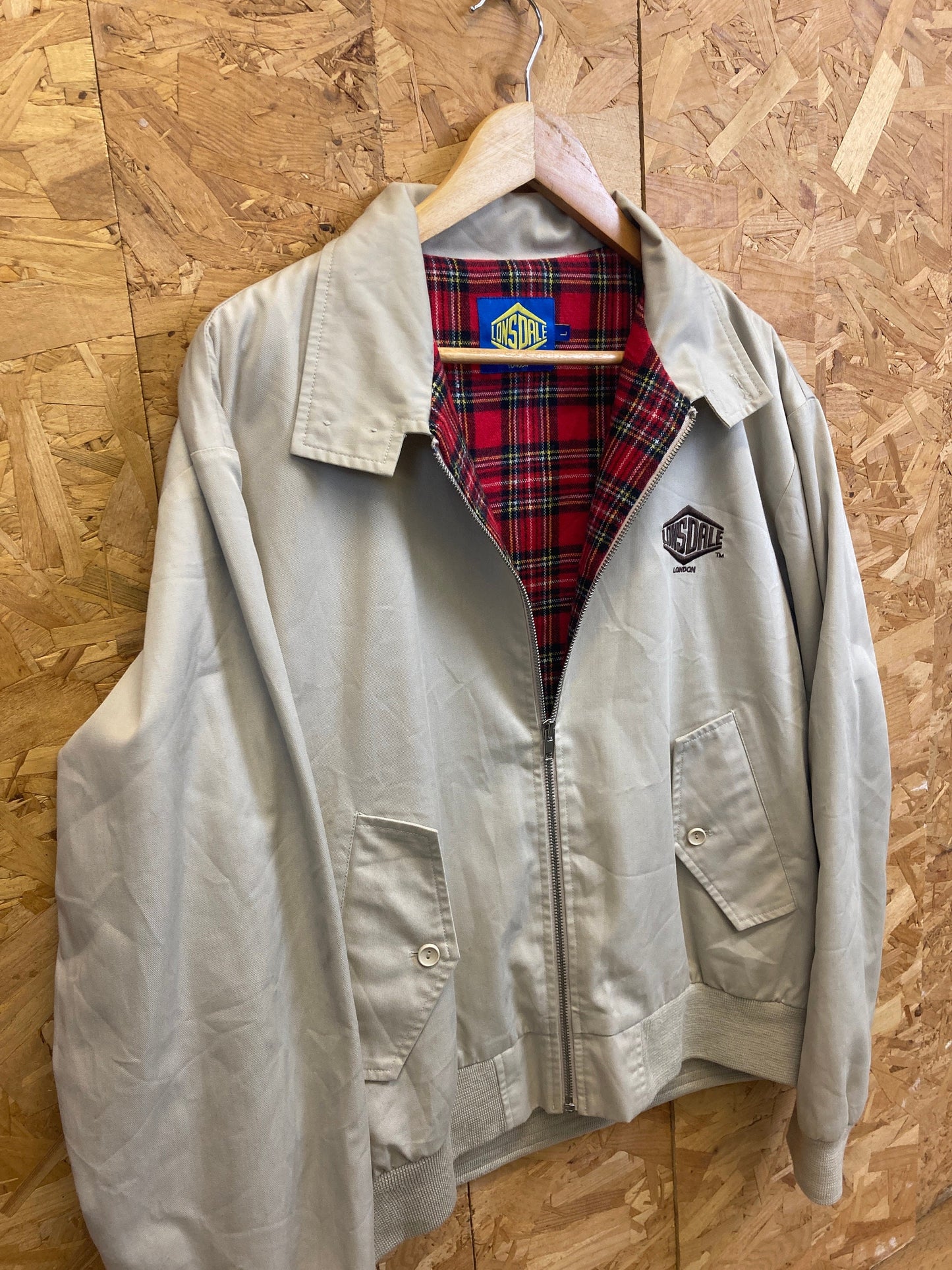 Vintage Y2K MOD soul skin punk tartan inner British made Harrington beige jacket by Lonsdale size la