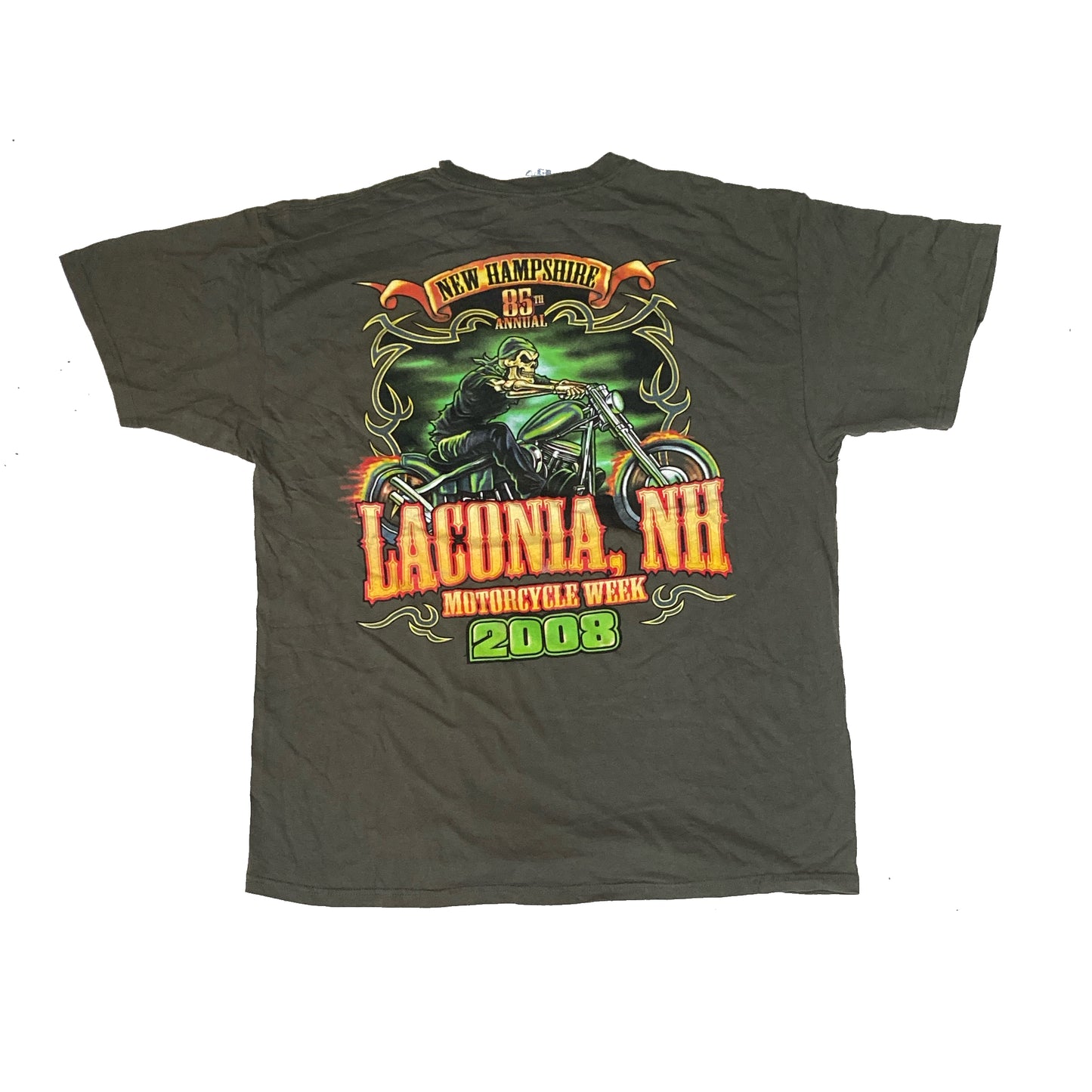 Vintage 85th Annual Laconia NH Bike week souvenir green biker t-shirt size XL