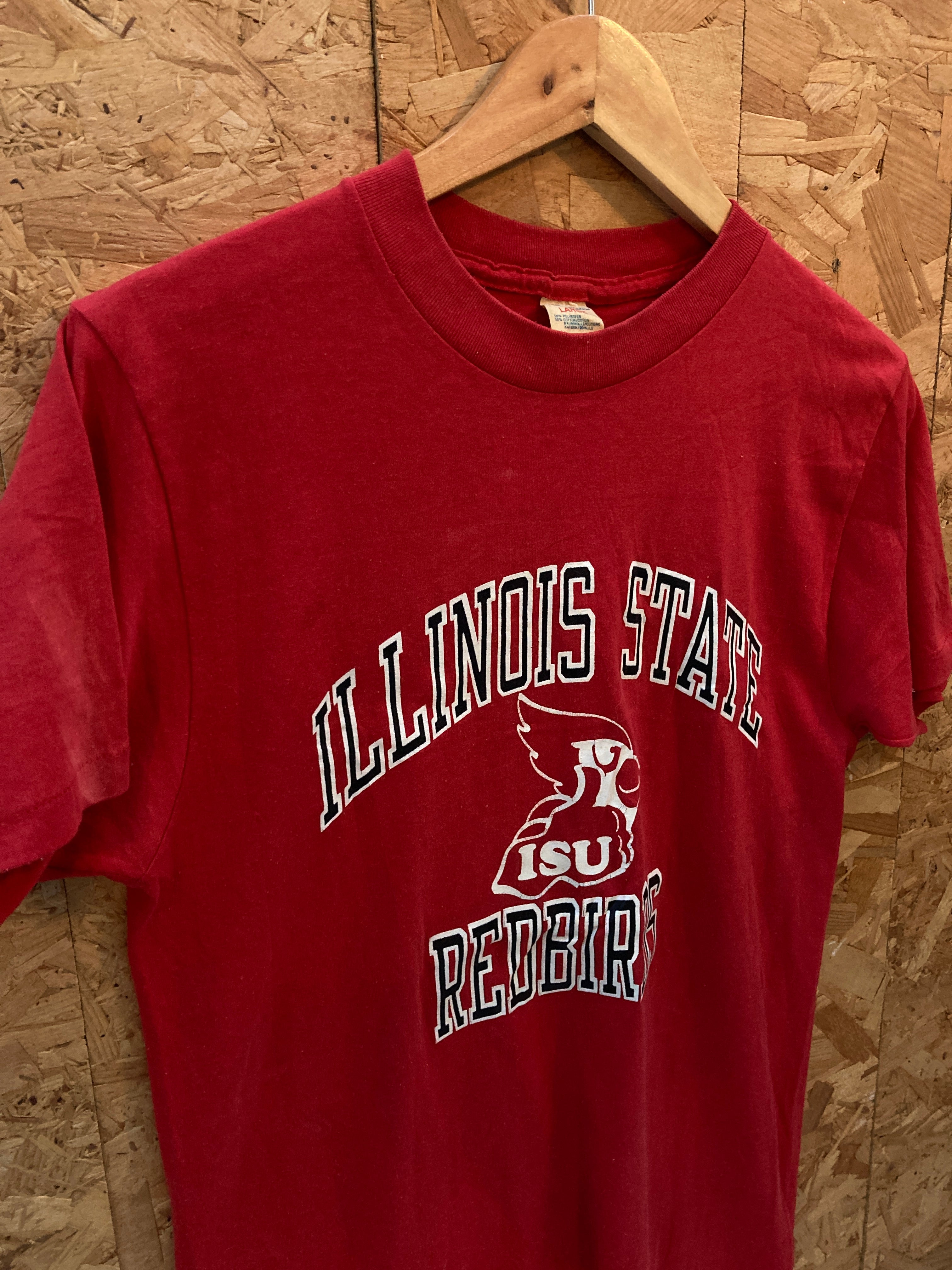 Vintage 80s Illinois State Redbirds single stitch red t-shirt size large