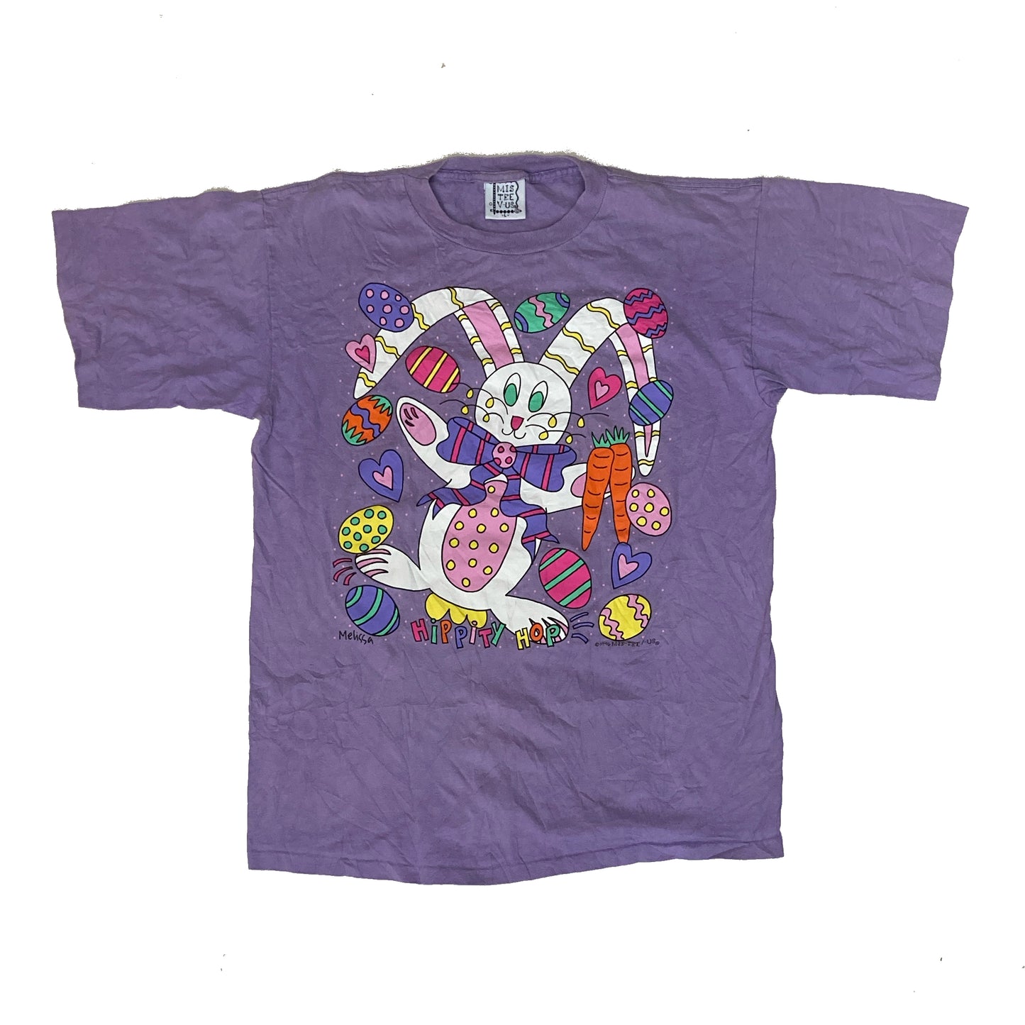 Vintage 90s wavy rabbit cartoon lilac purple single stitch T-shirt size large