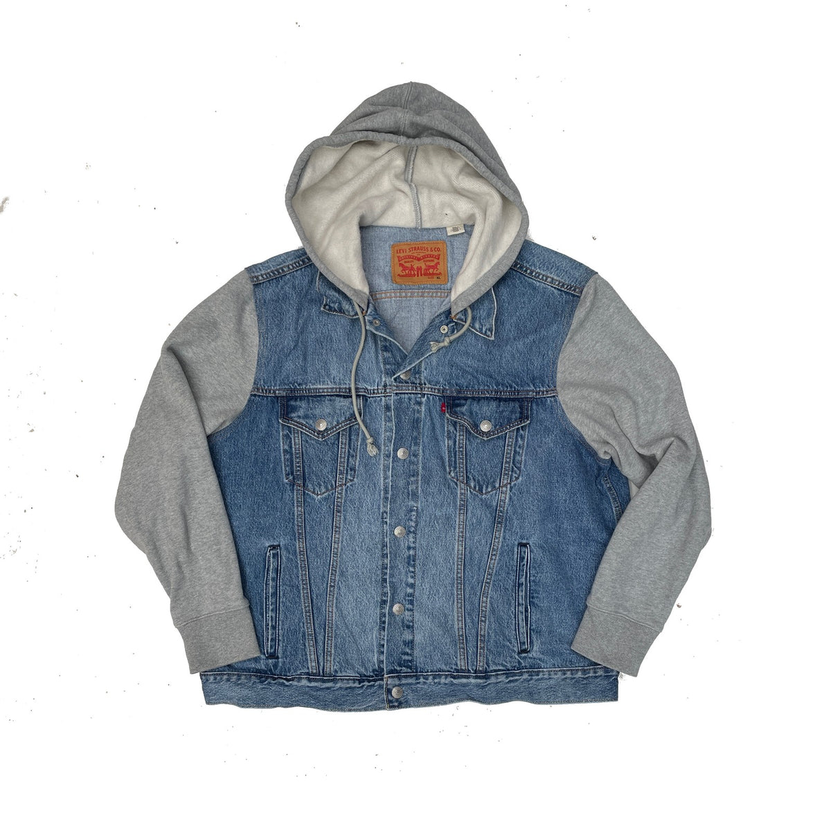 Levi's Denim Trucker Jacket Hoodie Combo Blue Grey XL Men's Modern