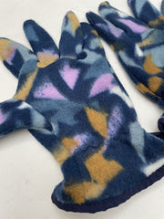 Vintage Unisex Crazy Fleece Gloves Geometric Print Size XL