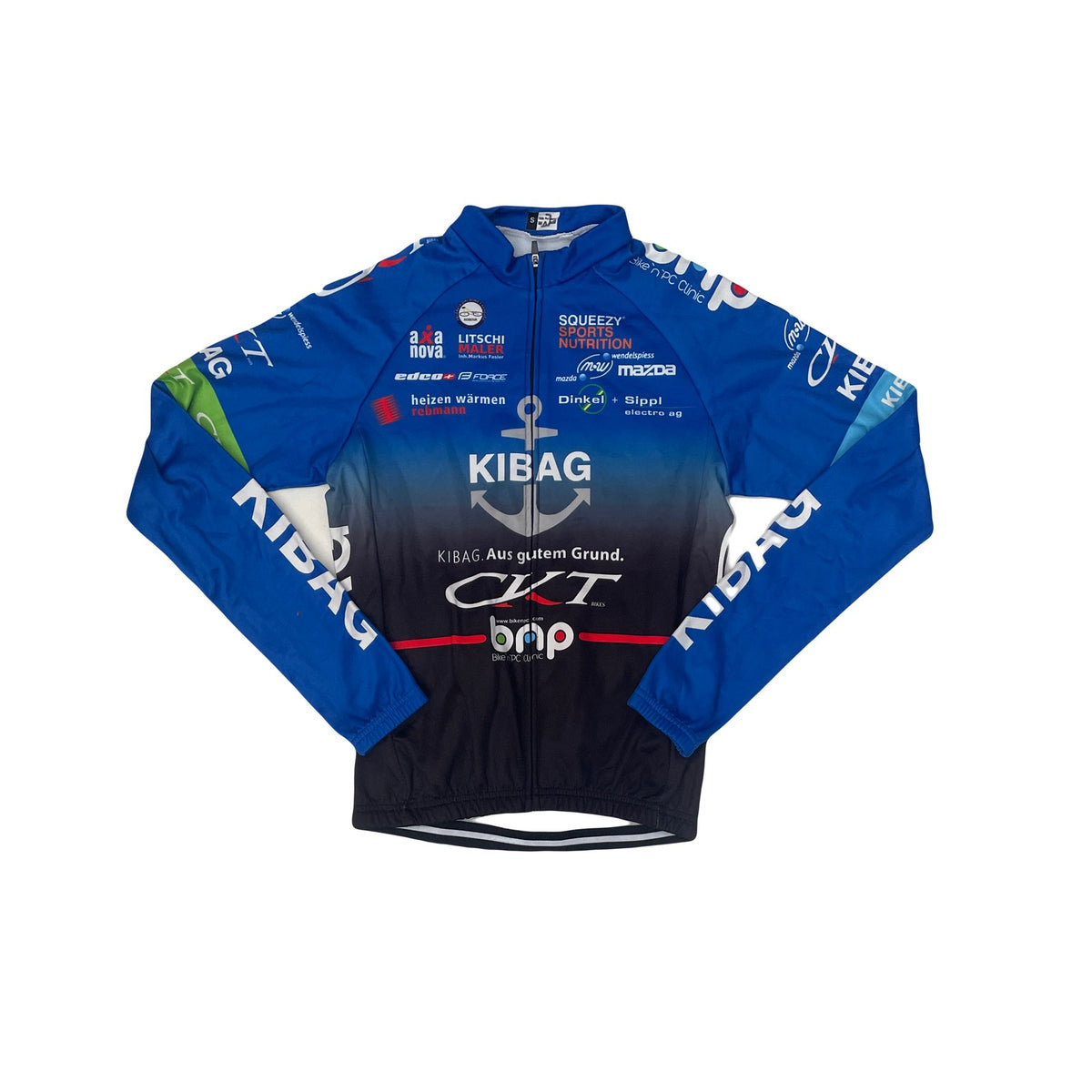 Vintage Kibag Cycling Race Jersey Blue Black Gradient Long Sleeve Men's Size S