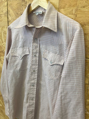 Vintage 80s light coral salmon grey pinstripe western cowboy shirt size 15.5” 34” medium by Dan Rive