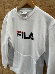 Vintage Y2K FILA Sweatshirt Crewneck White Grey Logo Pocket Size M