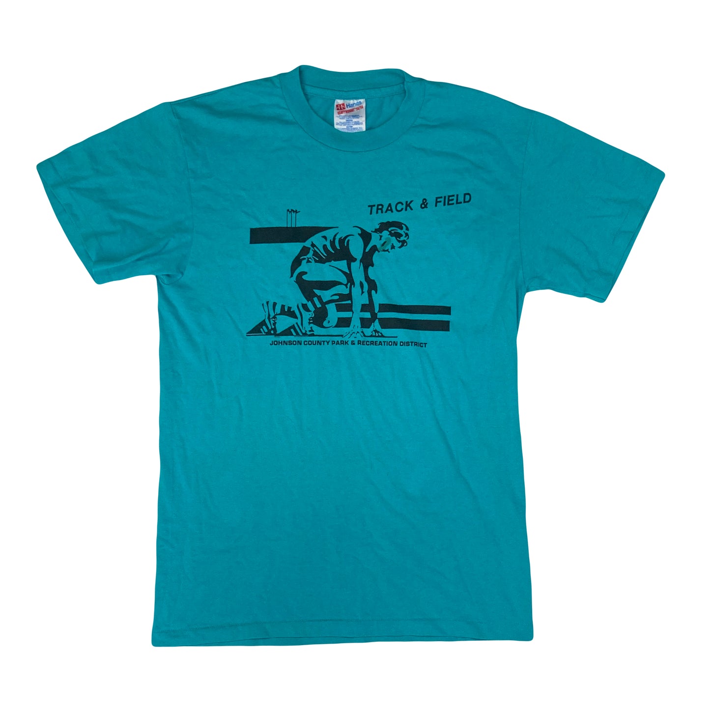 Vintage 90s Johnson County Track & Field turquoise single stitch t-shirt size M