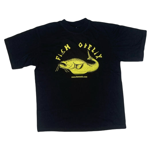 Vintage 90s Fish Obelix yellow black quirky souvenir fishing t-shirt size large