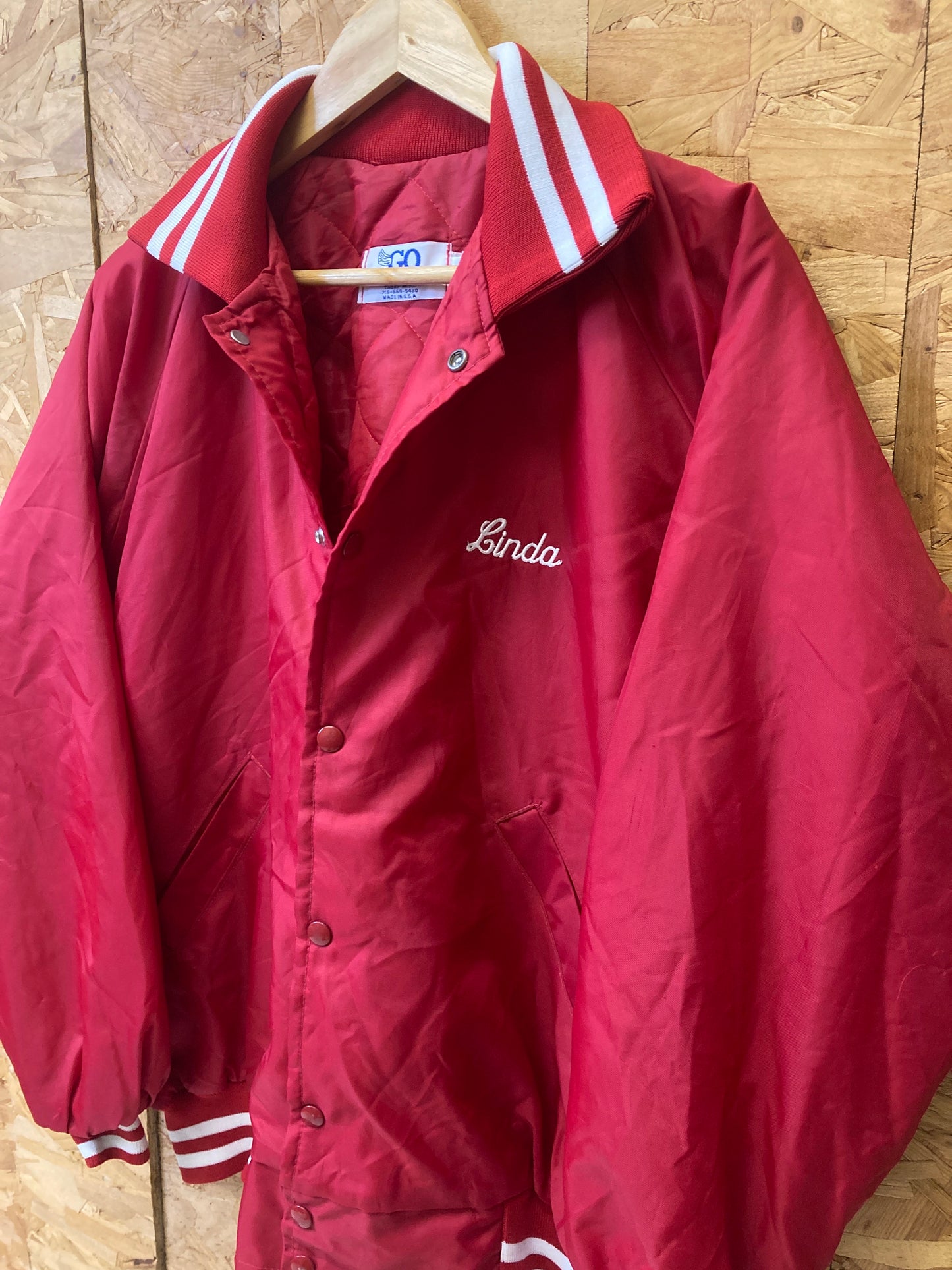 Vintage 80s Linda Wisconsin horse & pony humane society USA workwear college varsity satin lettterma