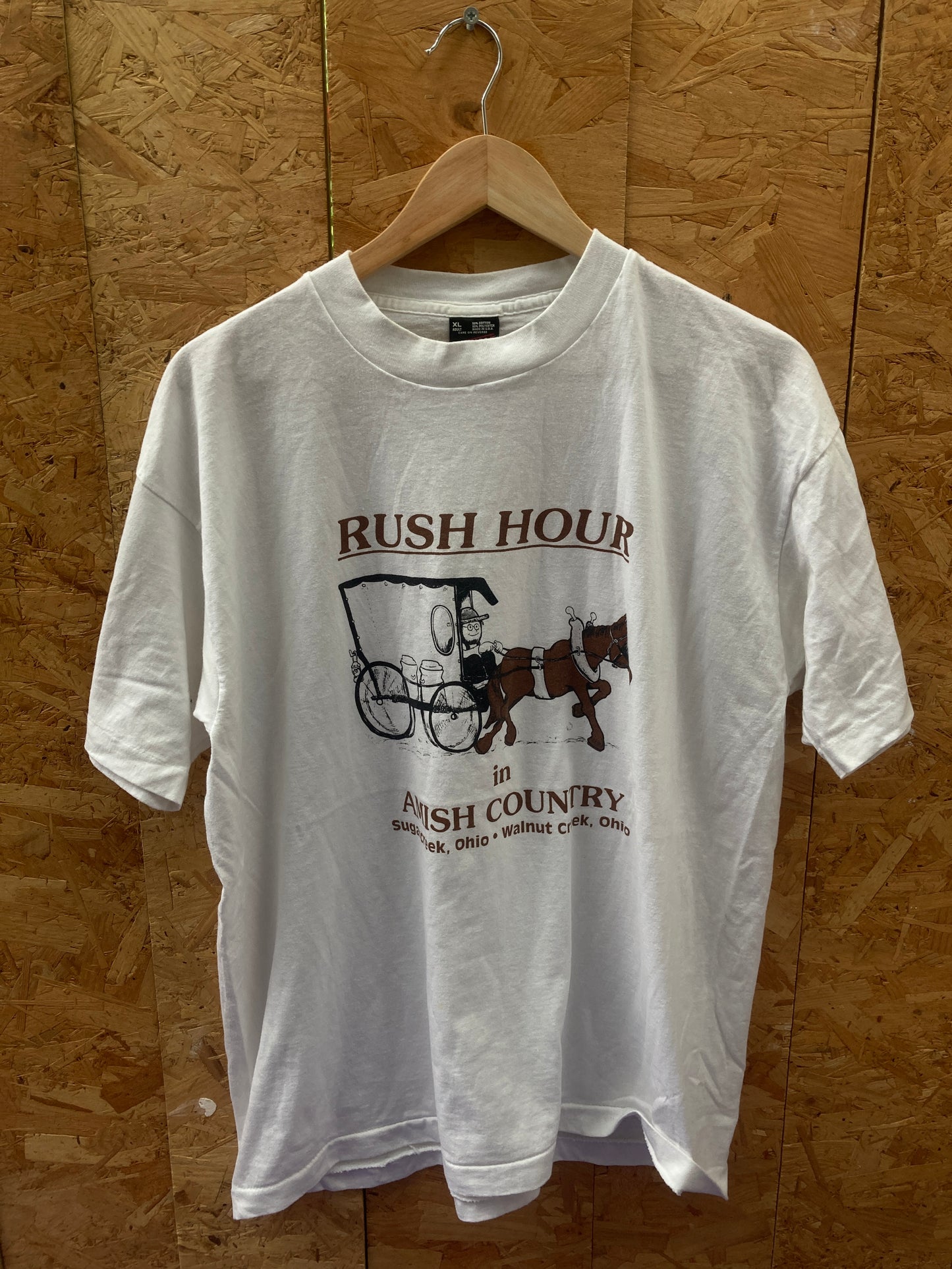 Vintage 90s Rush Hour in Amish Country funny single stitch white t-shirt size XL