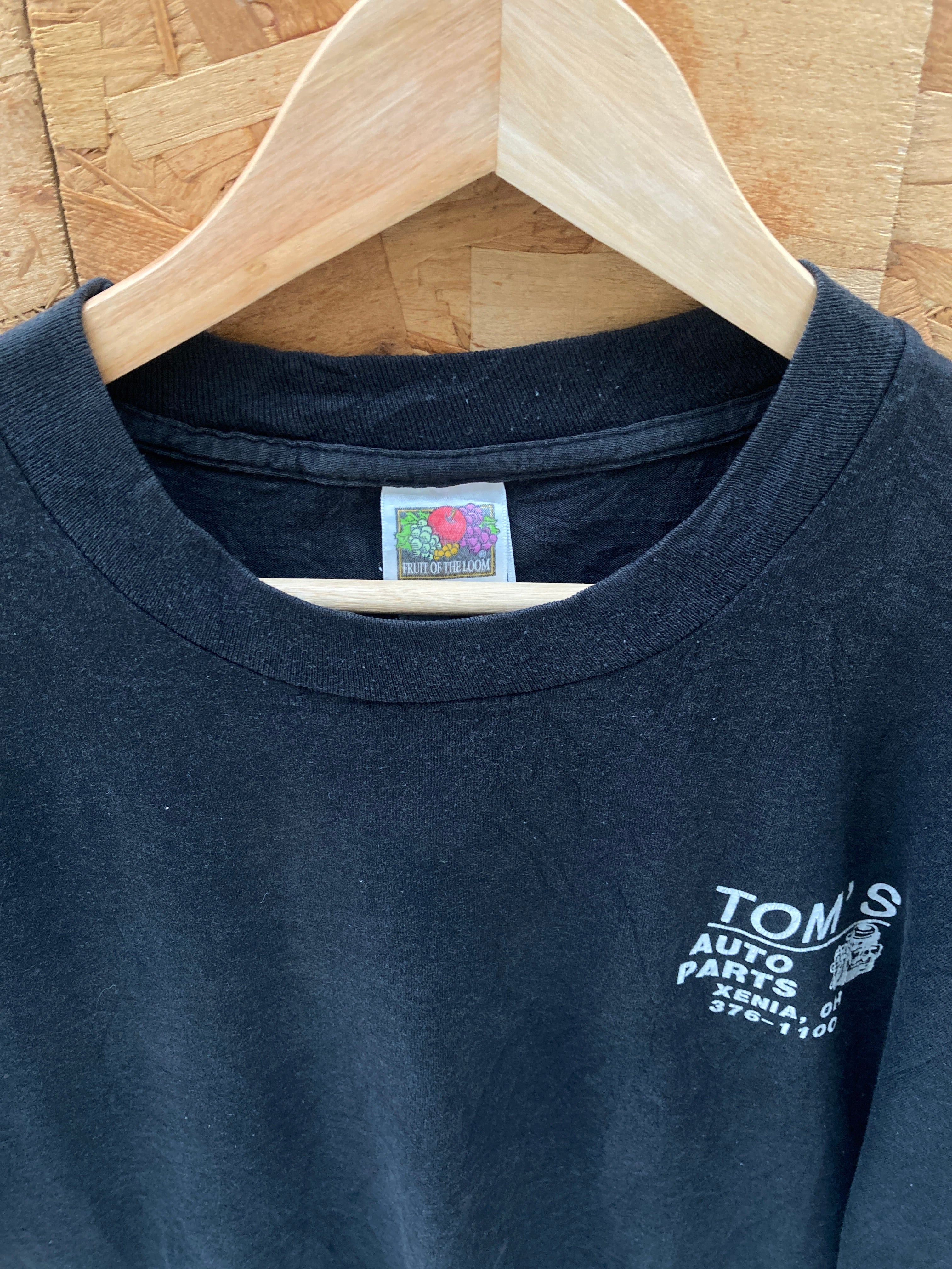 Vintage 90s Tom's Auto Parts Xenia Ohio USA single stitch black t-shirt size XL