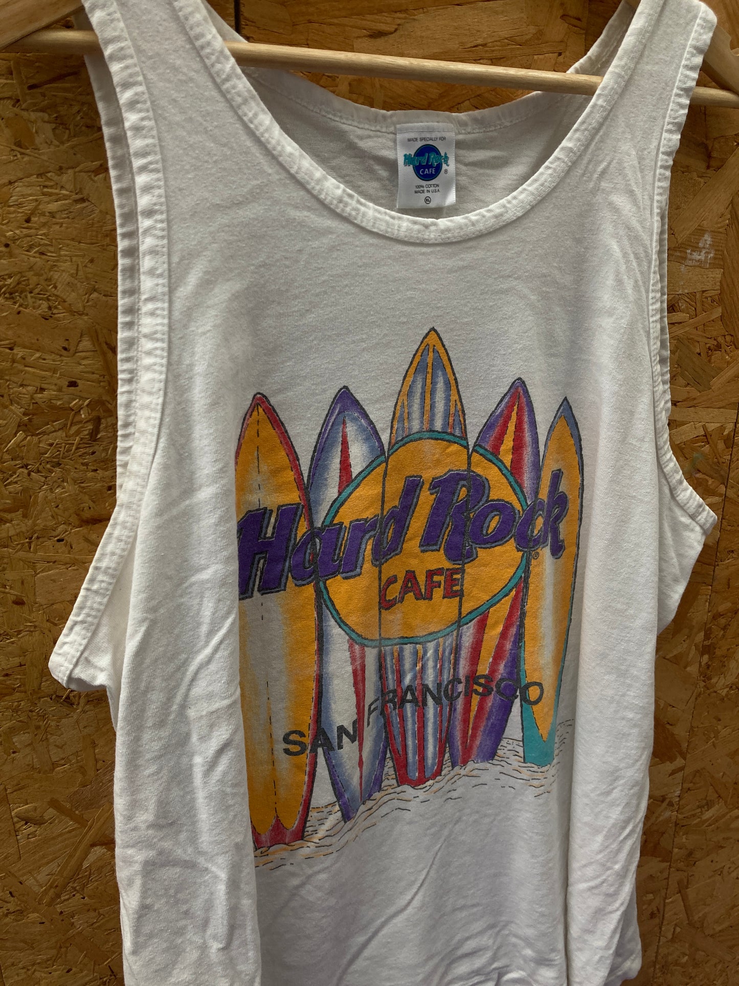 Vintage 90s Hard Rock Cafe SF souvenir single stitch white vest t-shirt size XL