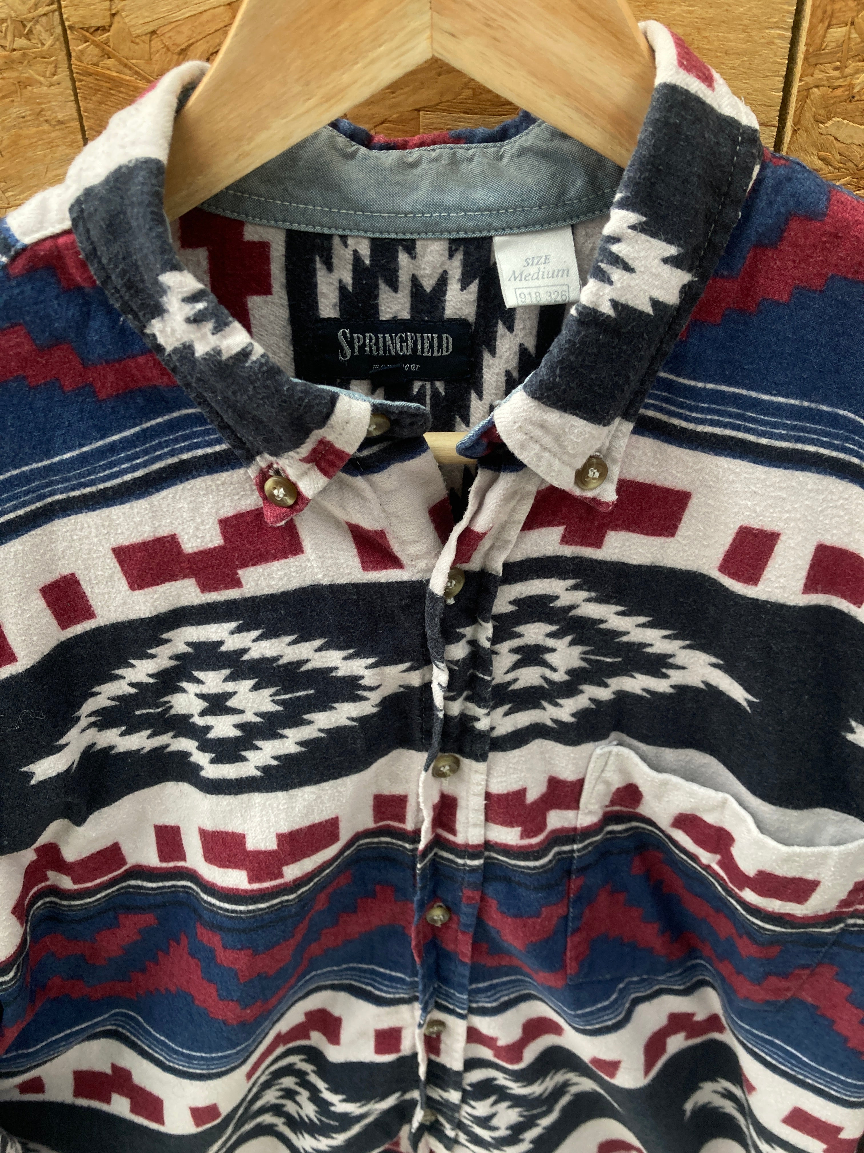 Vintage Y2K Aztec pattern blue red chamois felt cotton western shirt size medium
