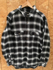 Vintage Y2K black & white fuzzy check heavy cotton shirt size XL