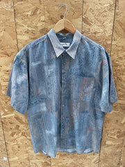 Vintage Angelo Litrico Men's Blue Patterned Grungy Crazy Shirt Size 44 XL