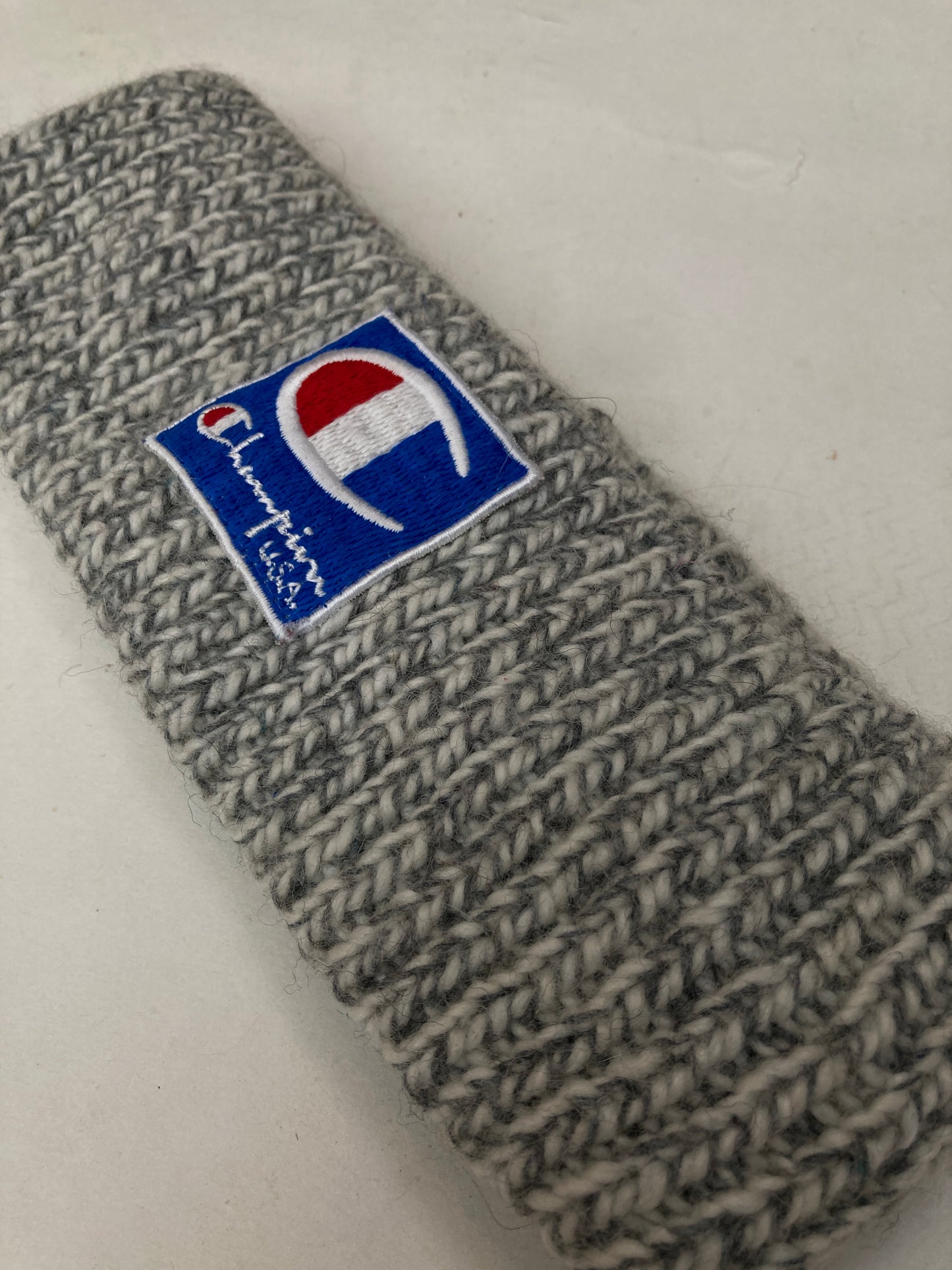 Vintage 90s Champion USA grey knitted winter headband ear warmer ski wear hat