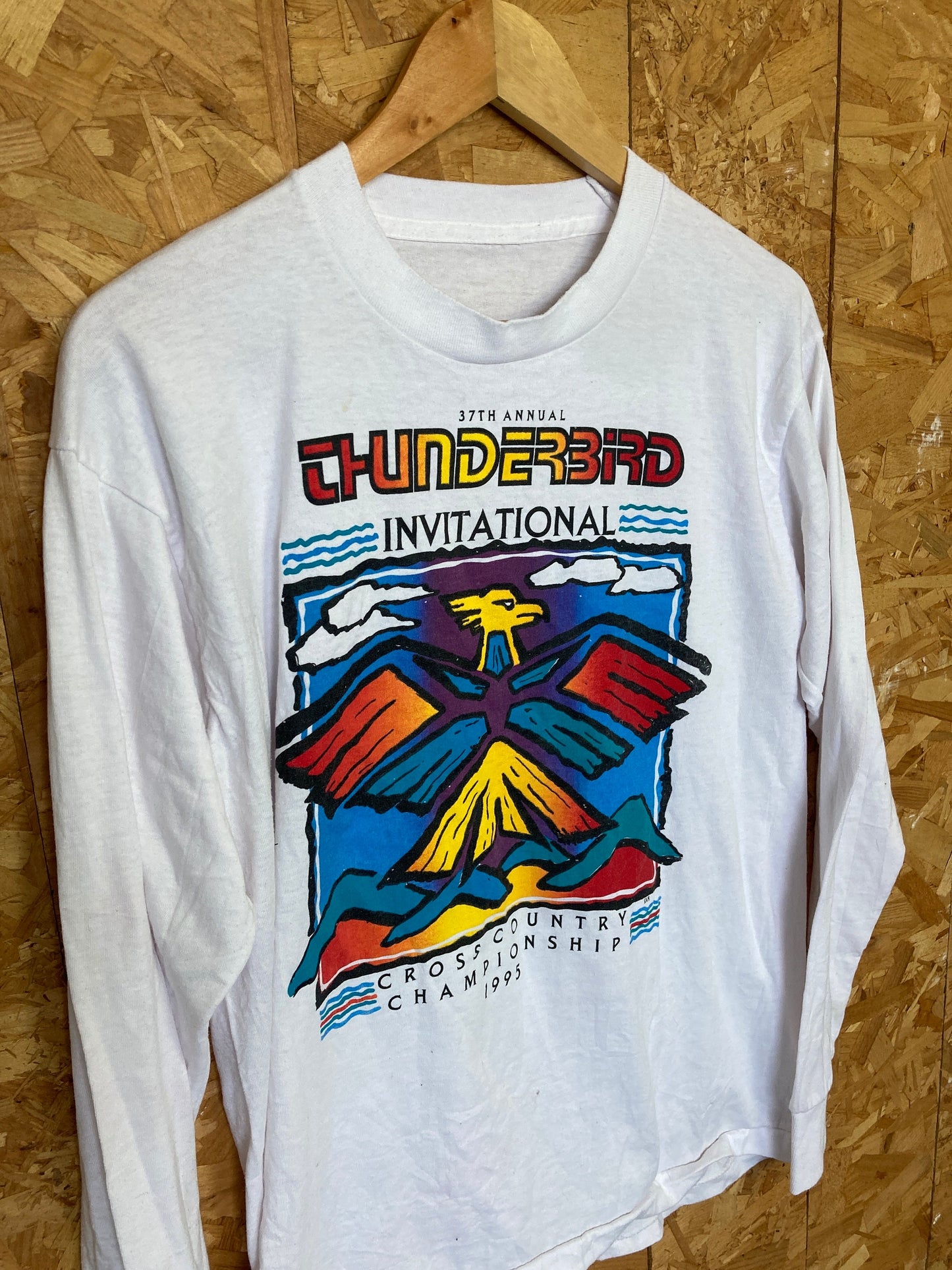 Vintage 95 37th annual thunderbird invitational Native American USA white long sleeve t-shirt size m