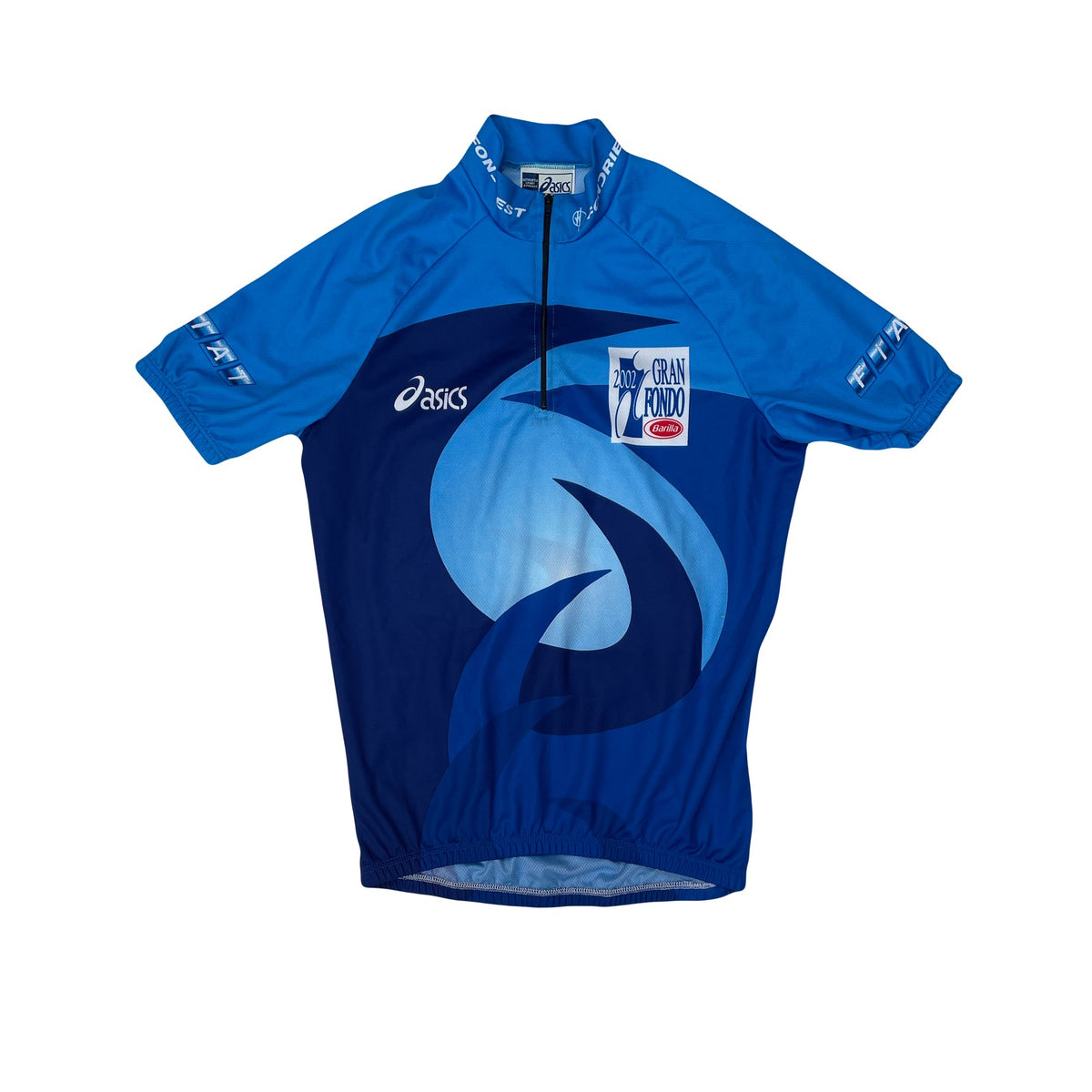 Vintage Asics 2002 Gran Fondo Cycling Jersey Blue Men's M Short Sleeve